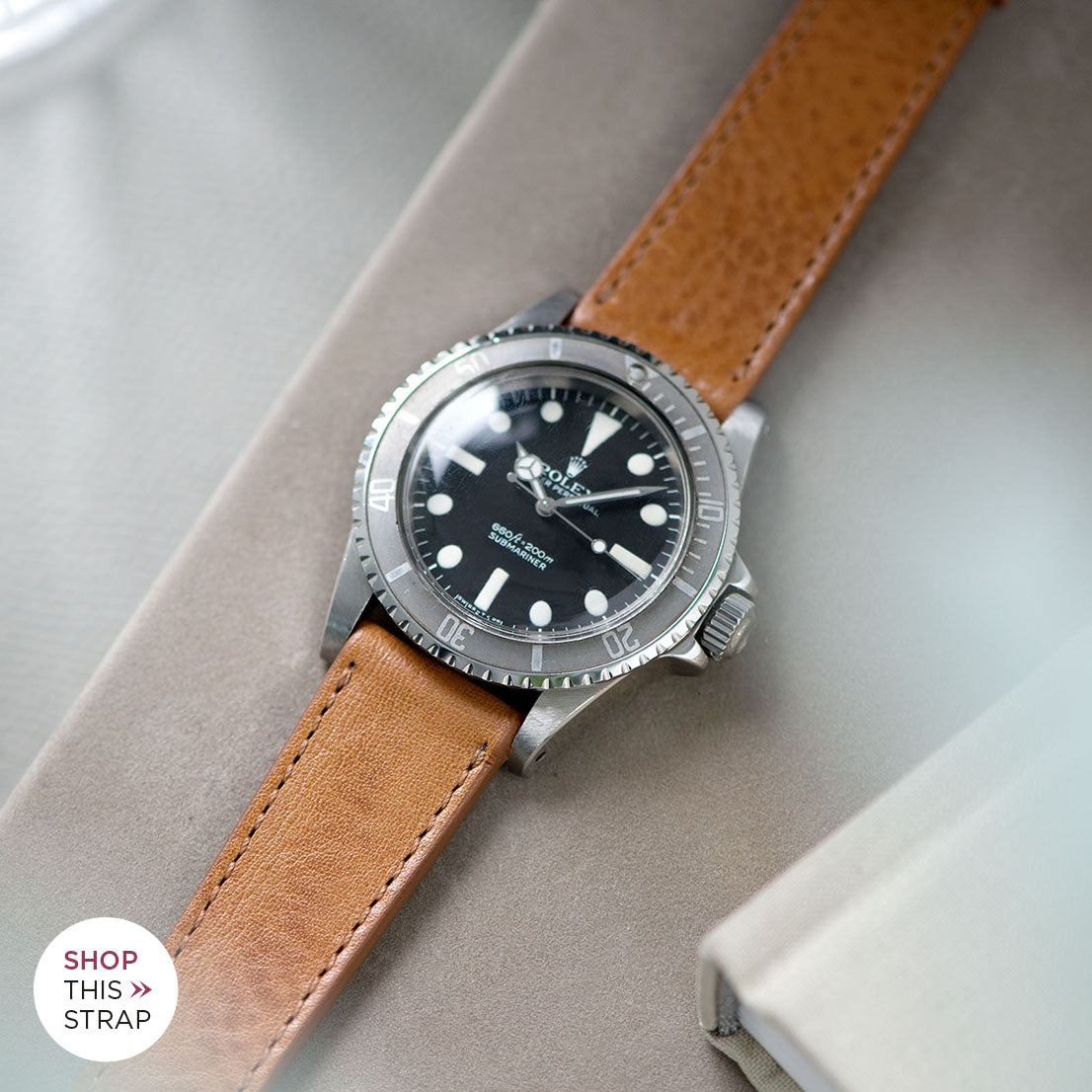 Bulang and Sons_Strap Guide_The Rolex 5513 Faded Maxi Submariner_Gilt Brown Tonal Leather Watch Strap