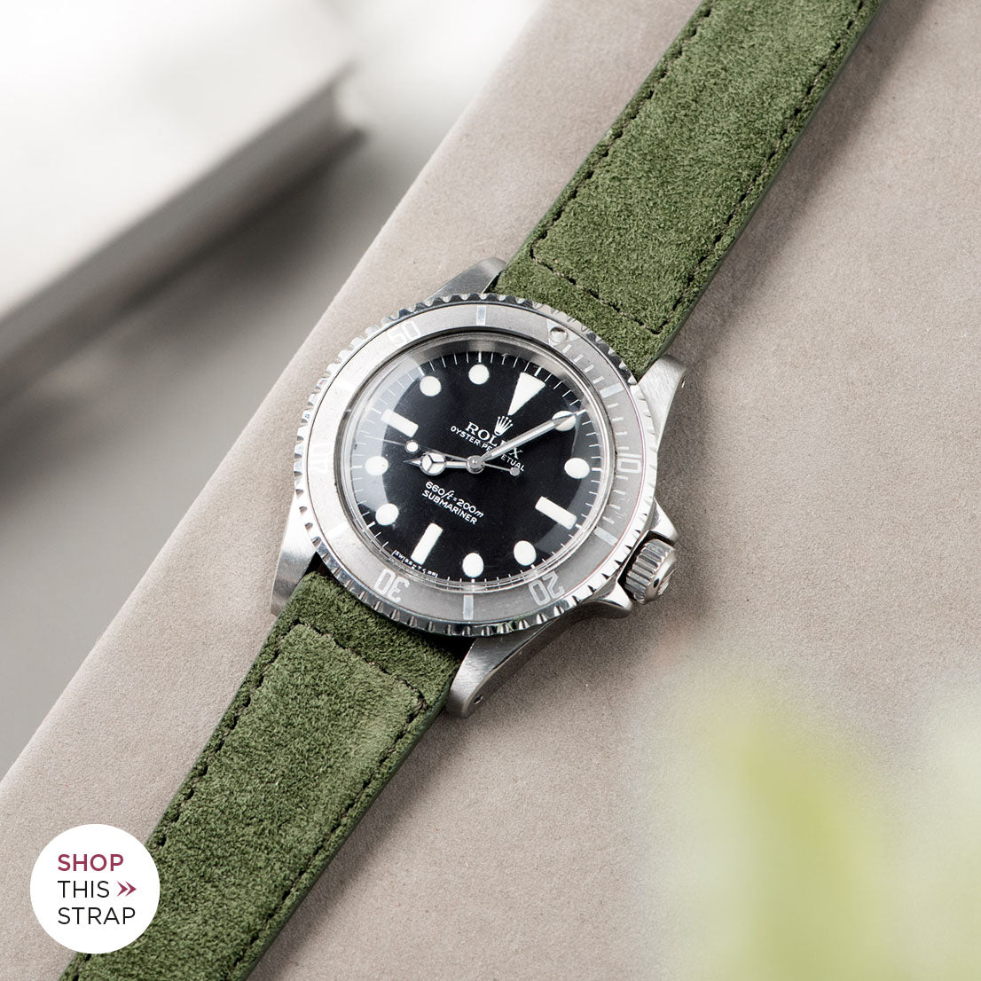 Bulang and Sons_Strap Guide_The Rolex 5513 Faded Maxi Submariner_Olive Drab Green Suede Leather Watch Strap