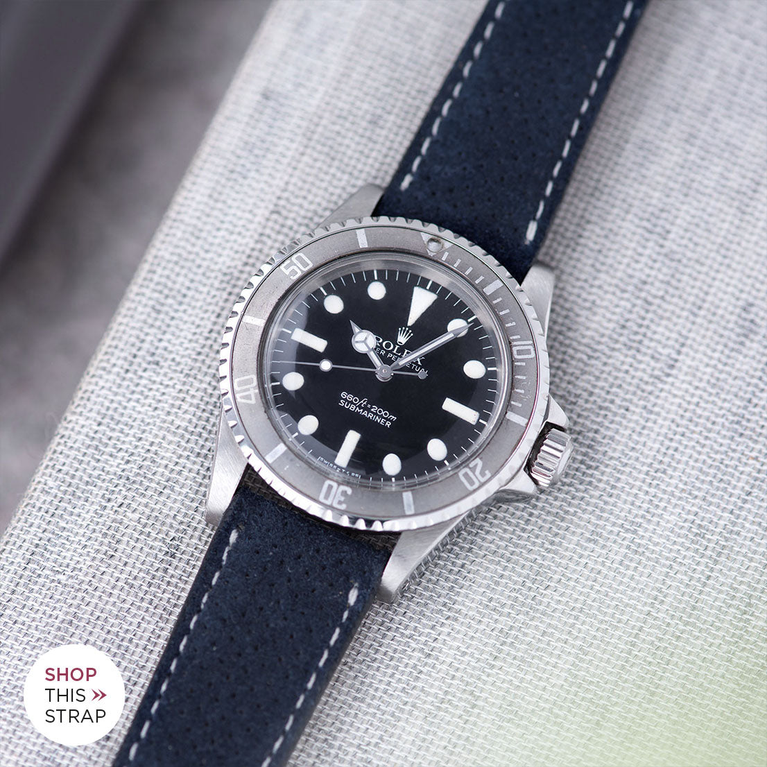 Bulang and Sons_Strap Guide_The Rolex 5513 Faded Maxi Submariner_Punched Blue Silky Suede Leather Watch Strap