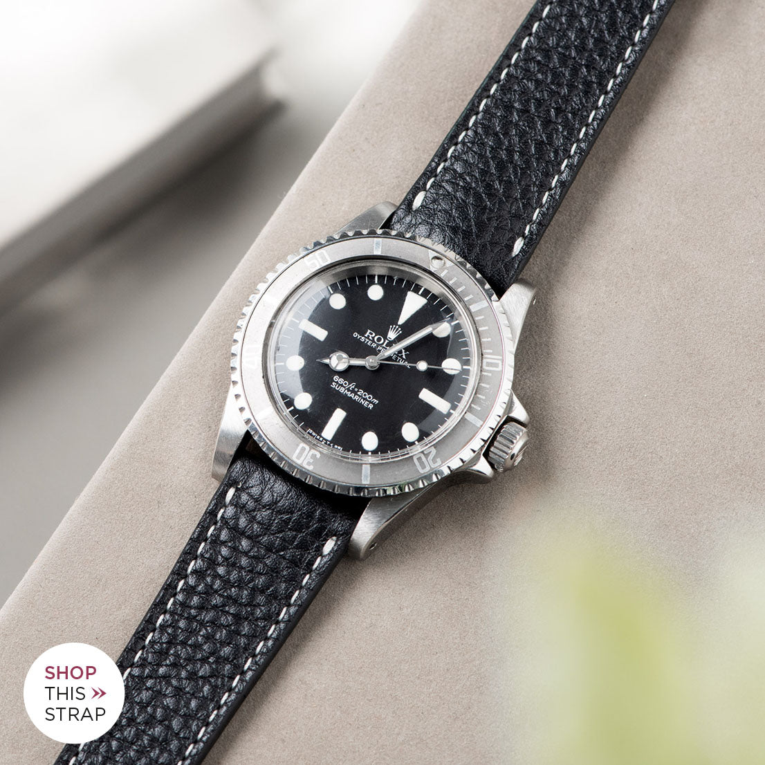 Bulang and Sons_Strap Guide_The Rolex 5513 Faded Maxi Submariner_Rich Black Creme Stitch Leather Watch Strap