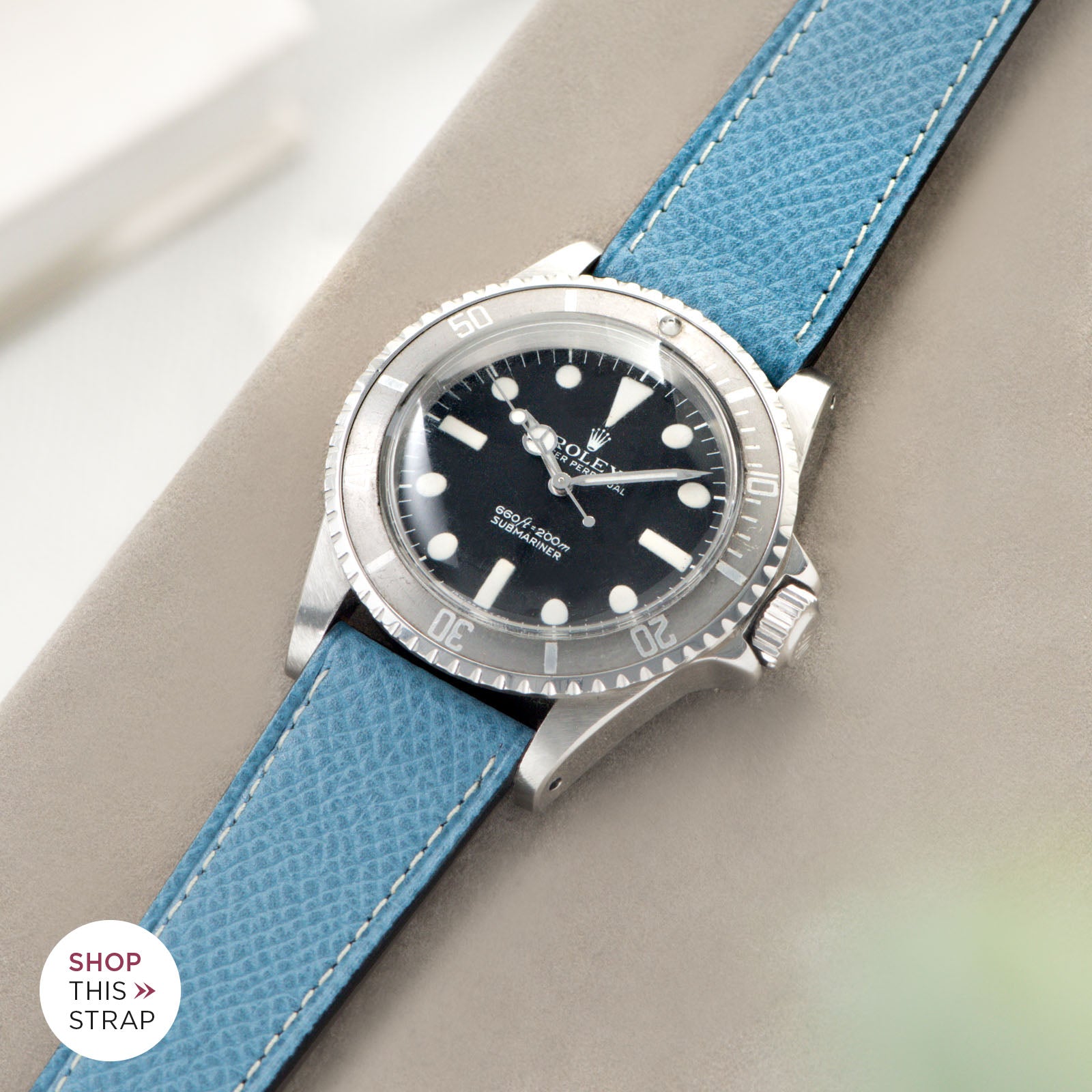 Bulang and Sons_Strap Guide_The Rolex 5513 Faded Maxi Submariner_Sellier Ciel Blue Leather Watch Strap