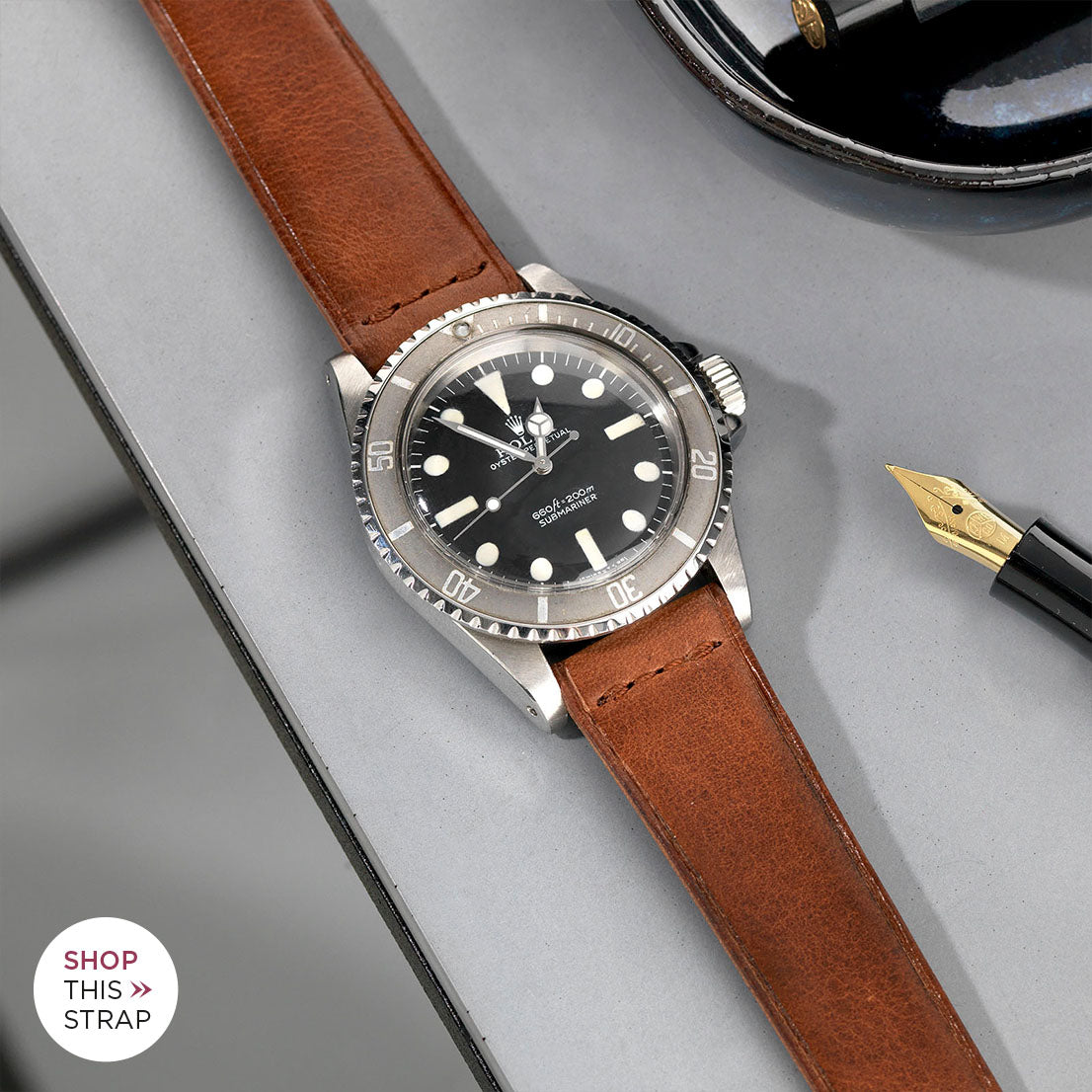 Bulang and Sons_Strap Guide_The Rolex 5513 Faded Maxi Submariner_Siena Brown Extra Thin Leather Watch Strap
