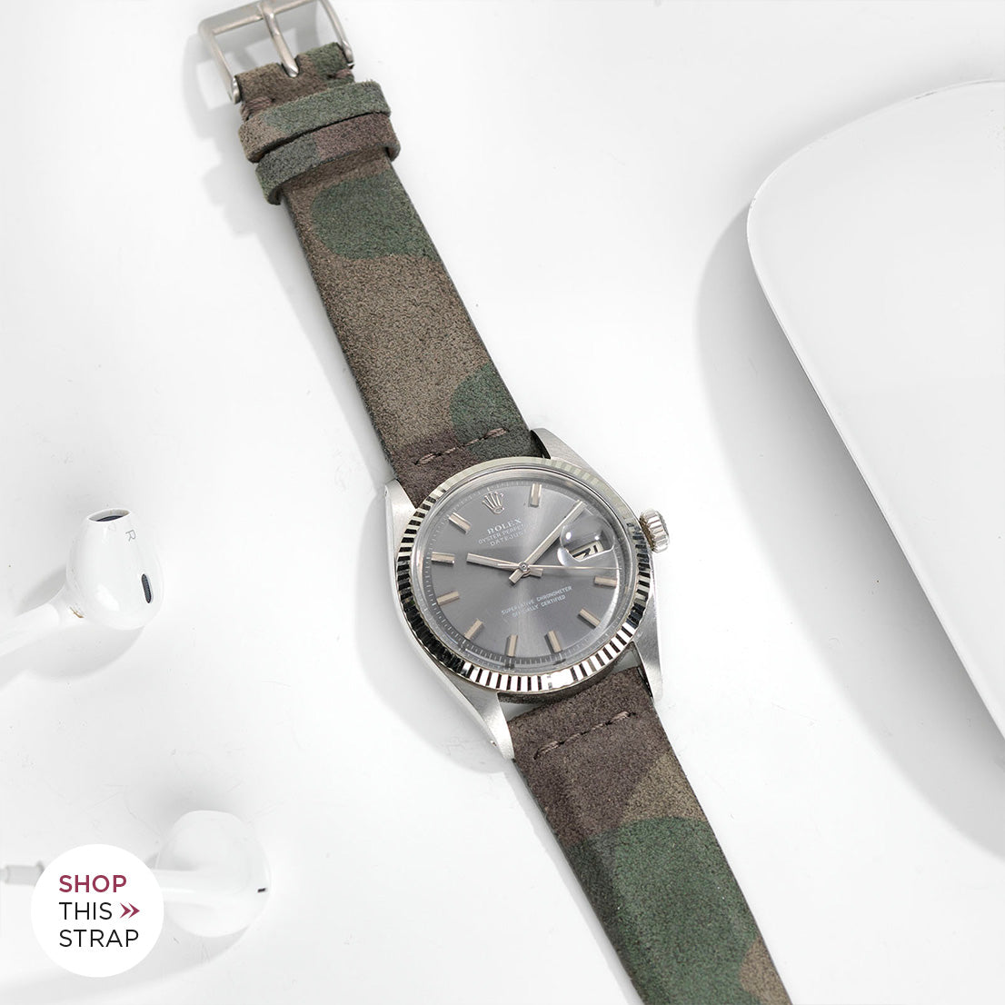 Bulang and Sons_Strap Guide_The Rolex Datjeust Grey Widebody_Camo Grey Suede Leather Watch Strap