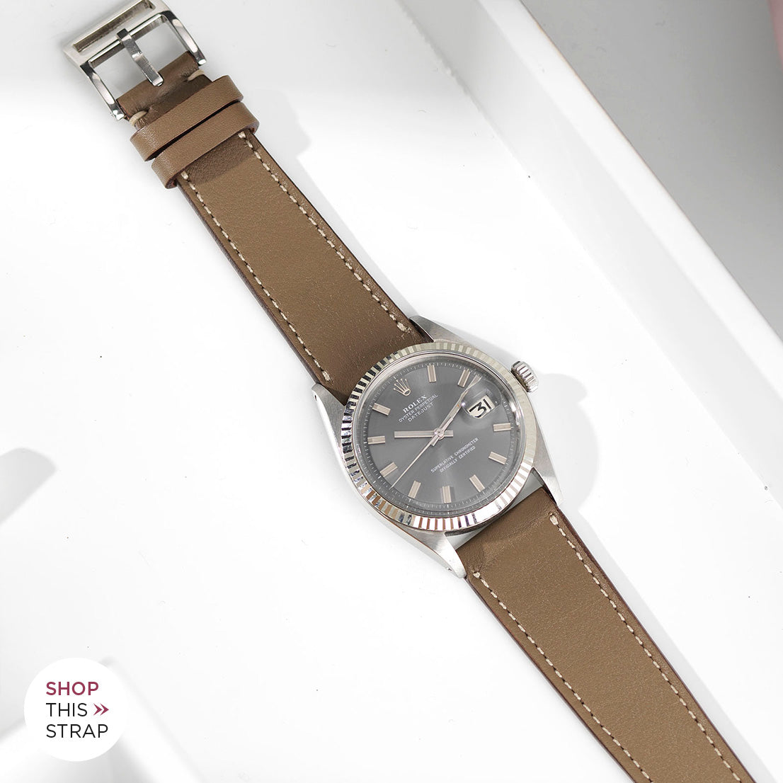 Bulang and Sons_Strap Guide_The Rolex Datjeust Grey Widebody_Taupe Grey Leather Watch Strap