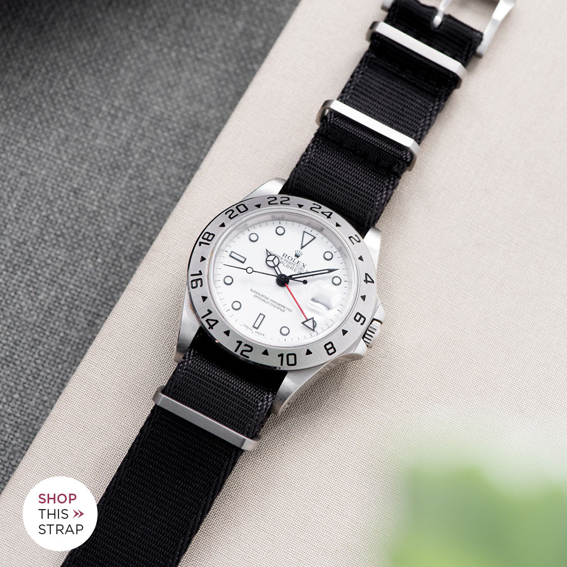Bulang and Sons_Strap Guide_The Rolex Explorer 2 White Dail 16570_Deluxe Nylon Nato Watch Strap Pure Black