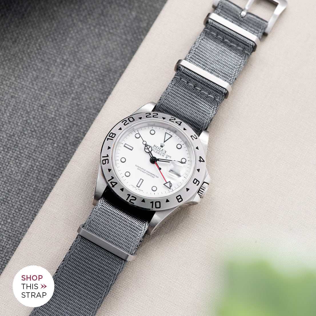 Bulang and Sons_Strap Guide_The Rolex Explorer 2 White Dail 16570_Deluxe Nylon Nato Watch Strap Pure Grey