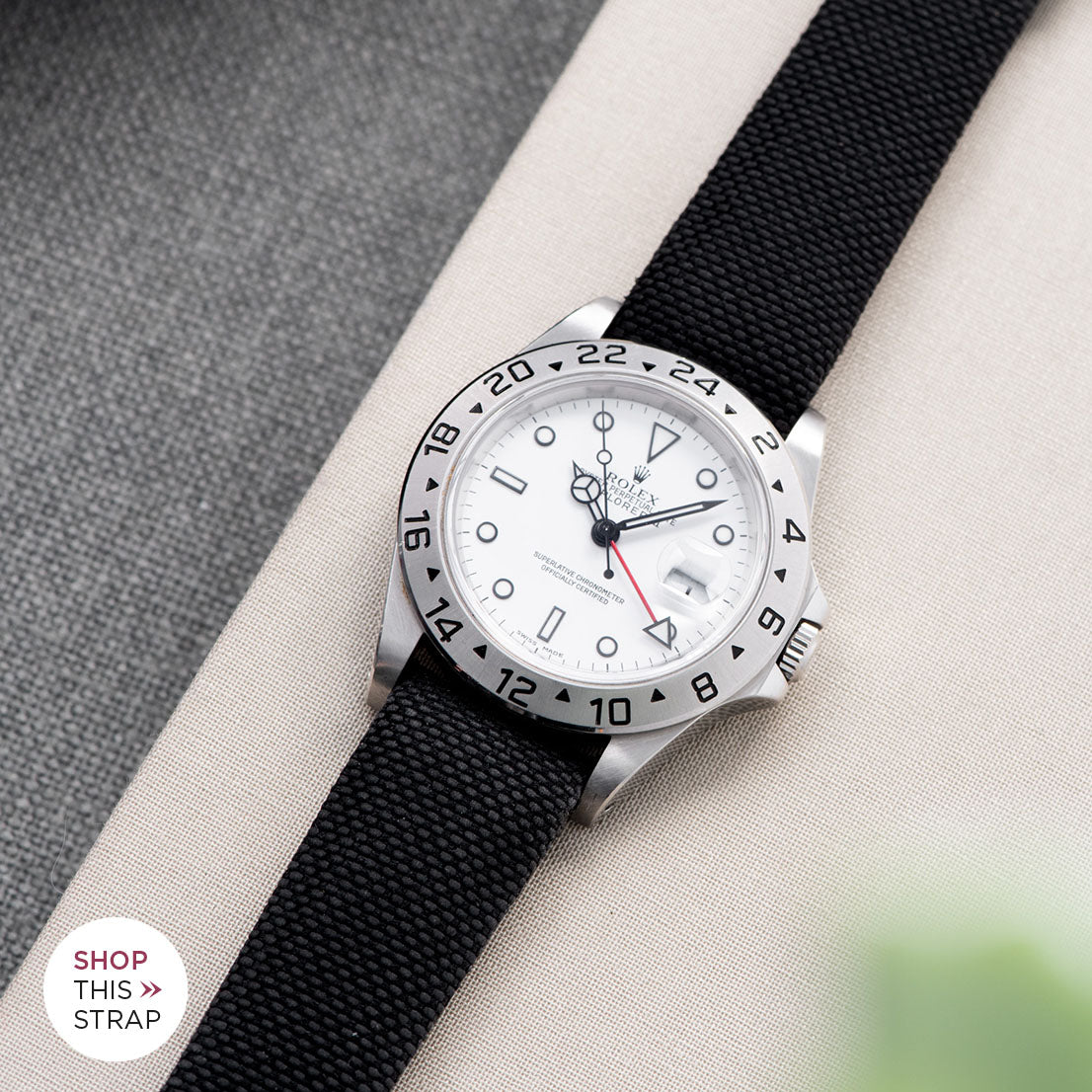 Bulang and Sons_Strap Guide_The Rolex Explorer 2 White Dail 16570_Everest Curved End Black Nylon Strap