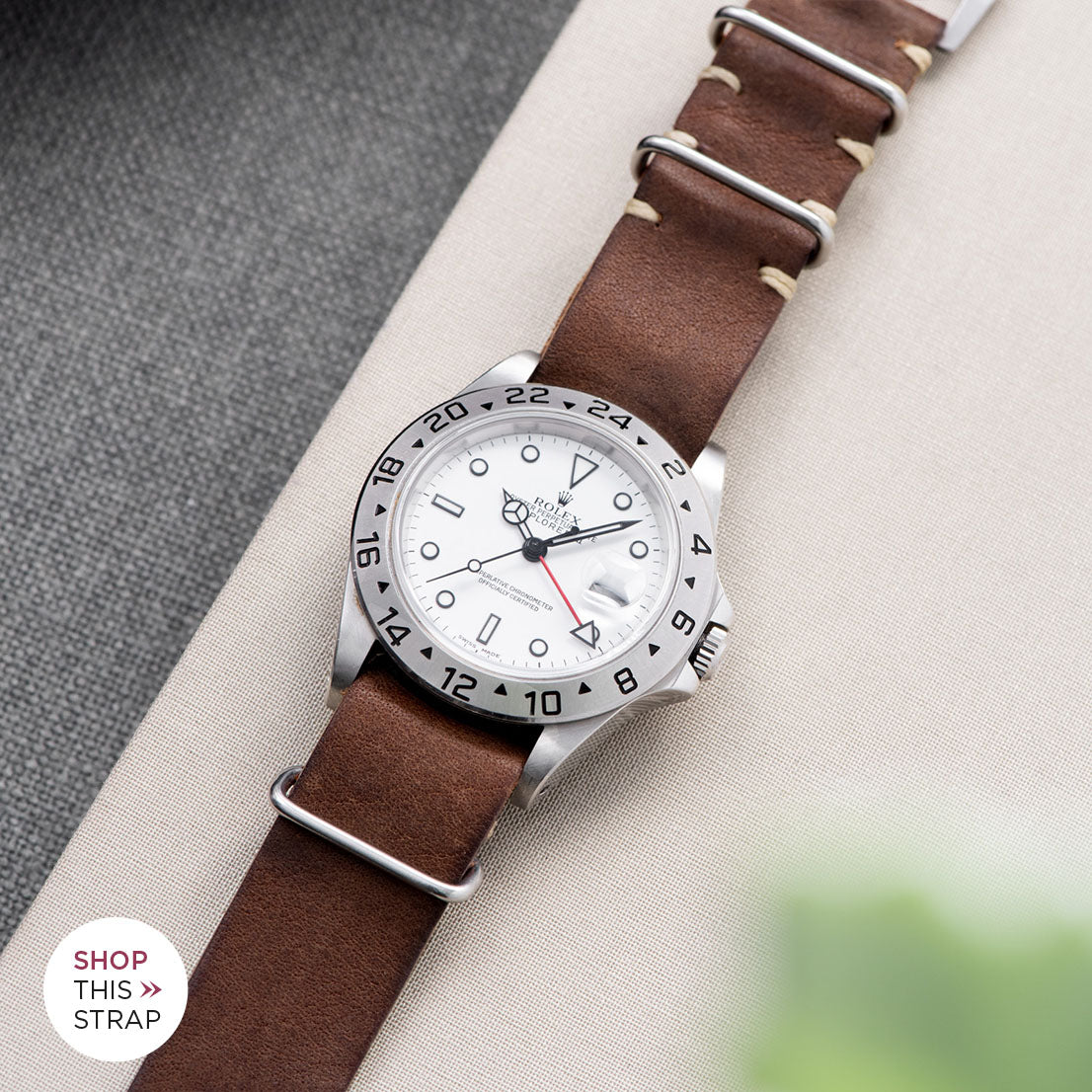 Bulang and Sons_Strap Guide_The Rolex Explorer 2 White Dail 16570_Lumberjack Brown Nato Leather Watch Strap