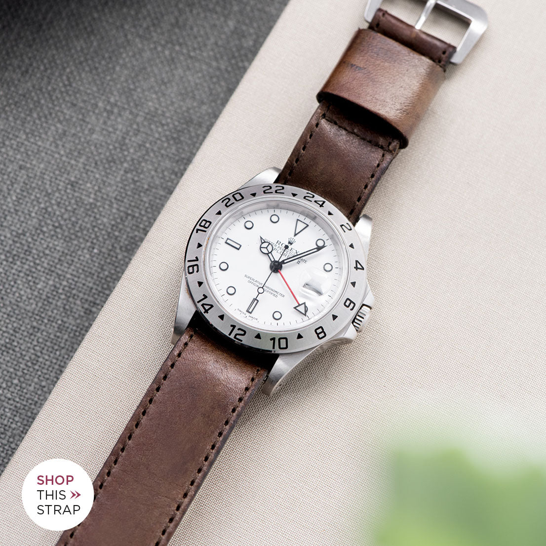 Bulang and Sons_Strap Guide_The Rolex Explorer 2 White Dail 16570_One Piece Nato Brown Lumberjack Leather Watch Strap