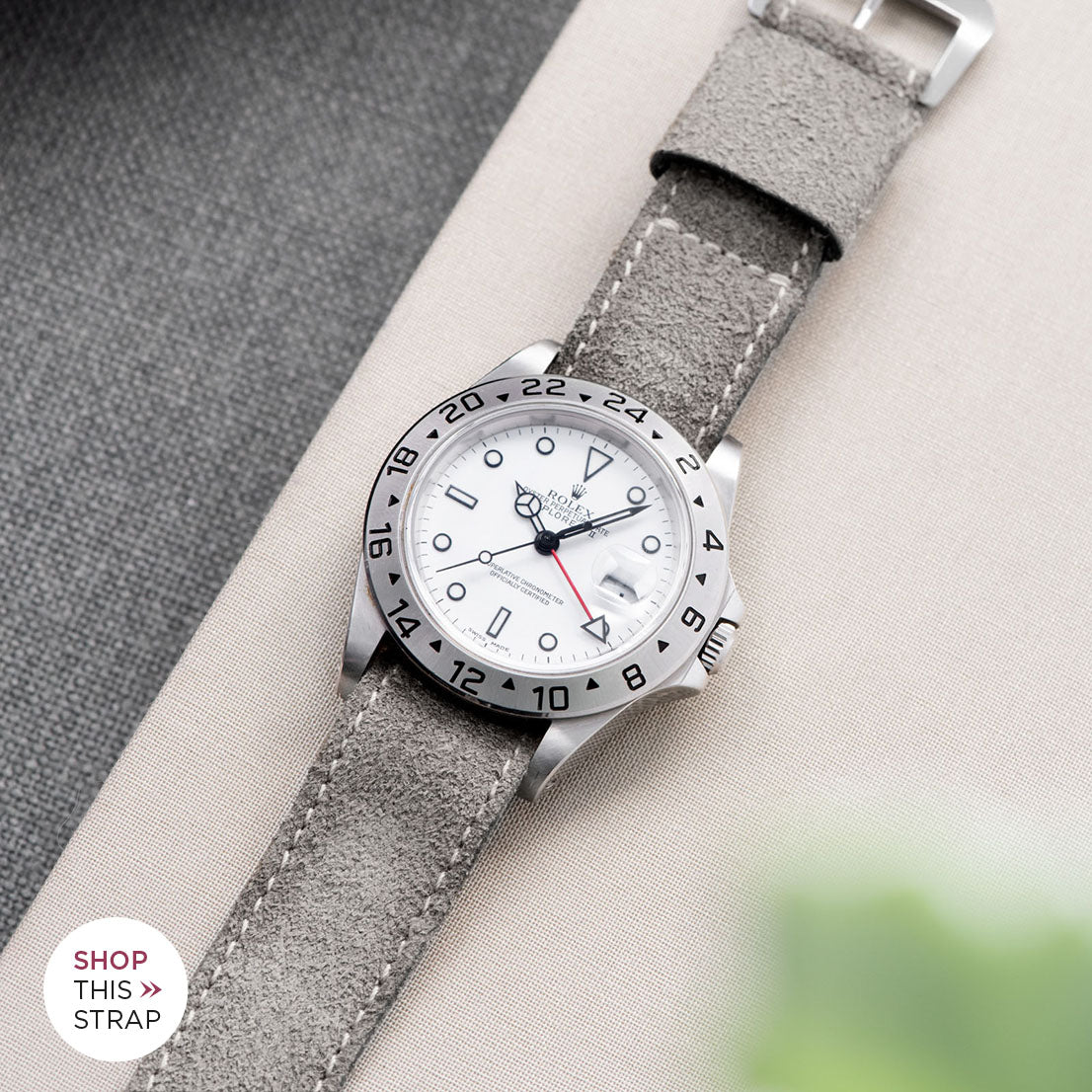 Bulang and Sons_Strap Guide_The Rolex Explorer 2 White Dail 16570_One Piece Nato Rugged Grey Leather Watch Strap
