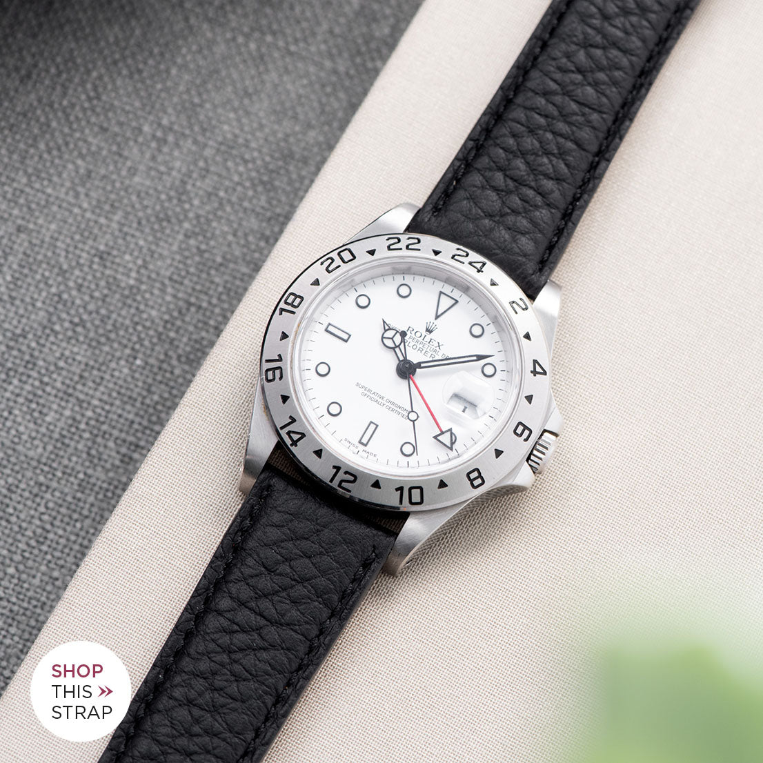 Bulang and Sons_Strap Guide_The Rolex Explorer 2 White Dail 16570_Taurillon Black Leather Watch Strap