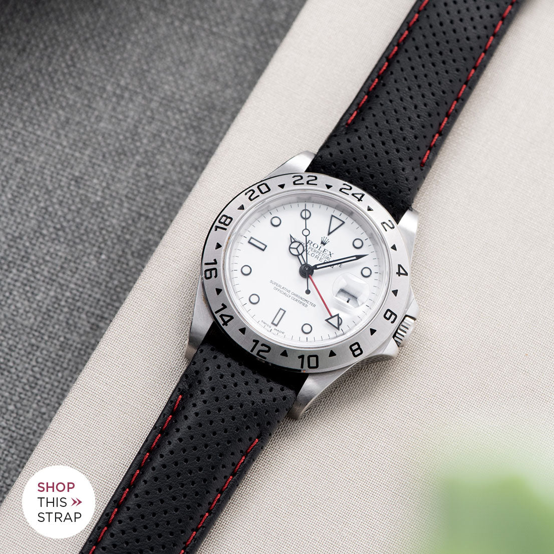 Bulang and Sons_Strap Guide_The Rolex Explorer 2 White Dail 16570_ Everest Curved End Black And Red Racing Strap