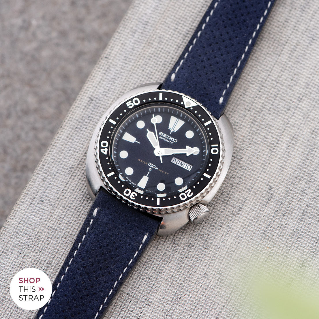 Bulang and Sons_Strap Guide_The Seiko 6306 6309 Turtle_Punched Blue Silky Suede Leather Watch Strap