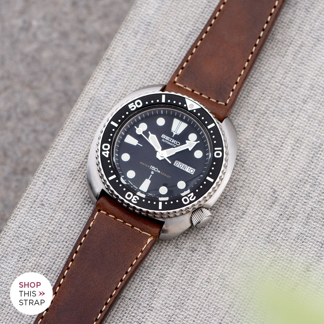 Bulang and Sons_Strap Guide_The Seiko 6306 6309 Turtle_Siena Brown Boxed Stitch Leather Watch Strap