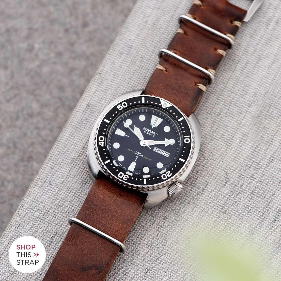 Bulang and Sons_Strap Guide_The Seiko 6306 6309 Turtle_Siena Brown Nato Leather Watch Strap