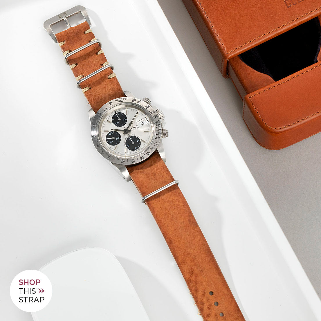 Bulang and Sons_Strap Guide_The Tudor Big Block Silver Dial_Caramel Brown Nato Leather Watch Strap