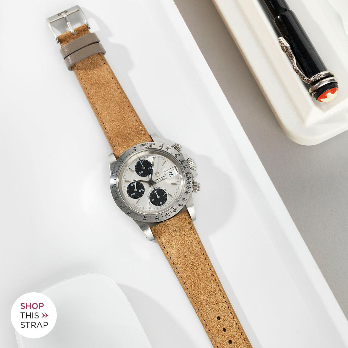 Bulang and Sons_Strap Guide_The Tudor Big Block Silver Dial_Refined Light Brown Suede Watch Strap