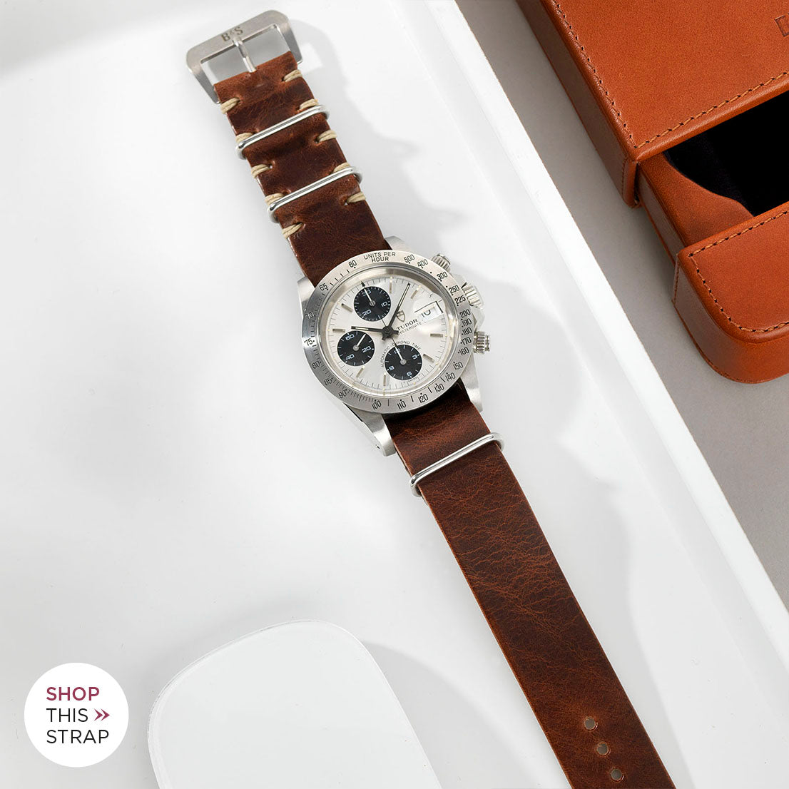 Bulang and Sons_Strap Guide_The Tudor Big Block Silver Dial_Siena Brown Nato Leather Watch Strap