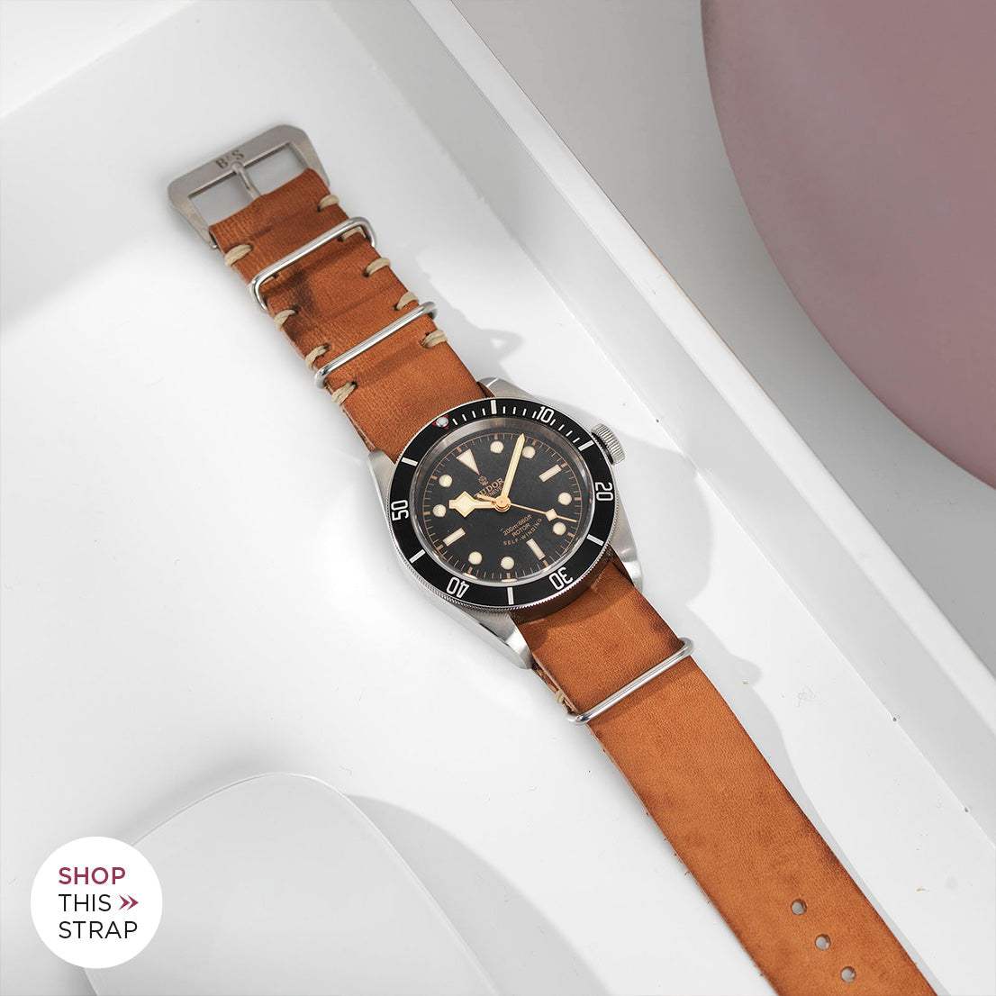 Bulang and Sons_Strap Guide_The Tudor Black Bay Black 79220N_Caramel Brown Nato Leather Watch Strap