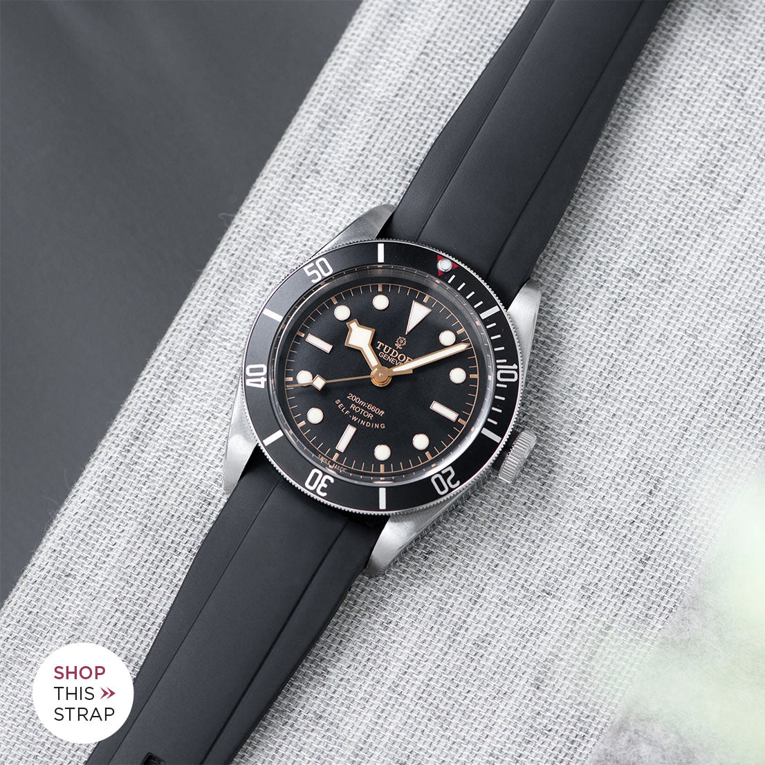 Bulang and Sons_Strap Guide_The Tudor Black Bay Black 79220N_Everest Curved End Black Rubber Strap With Tang Buckle 