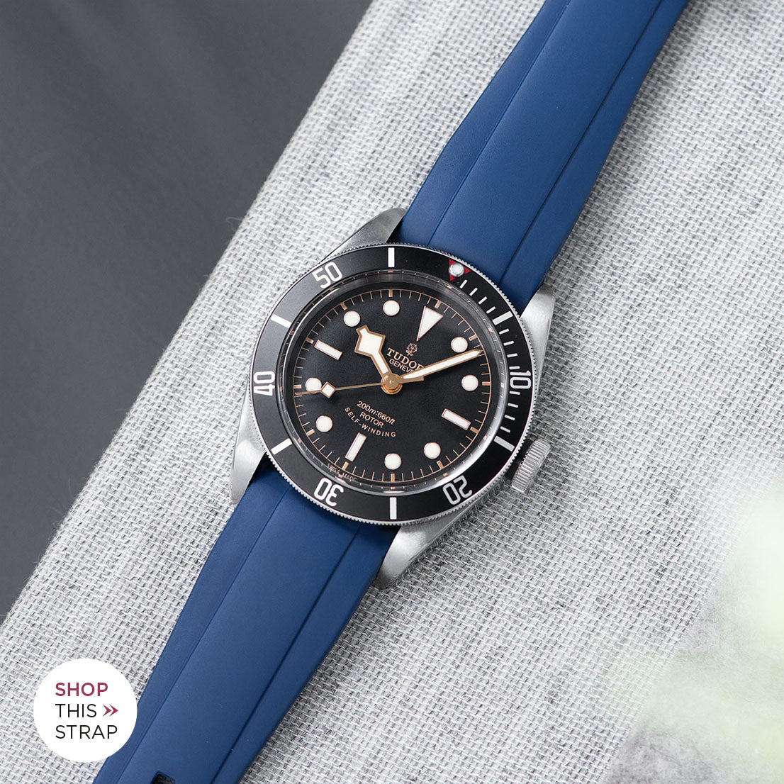 Bulang and Sons_Strap Guide_The Tudor Black Bay Black 79220N_Everest Curved End Blue Rubber Strap With Tang Buckle 