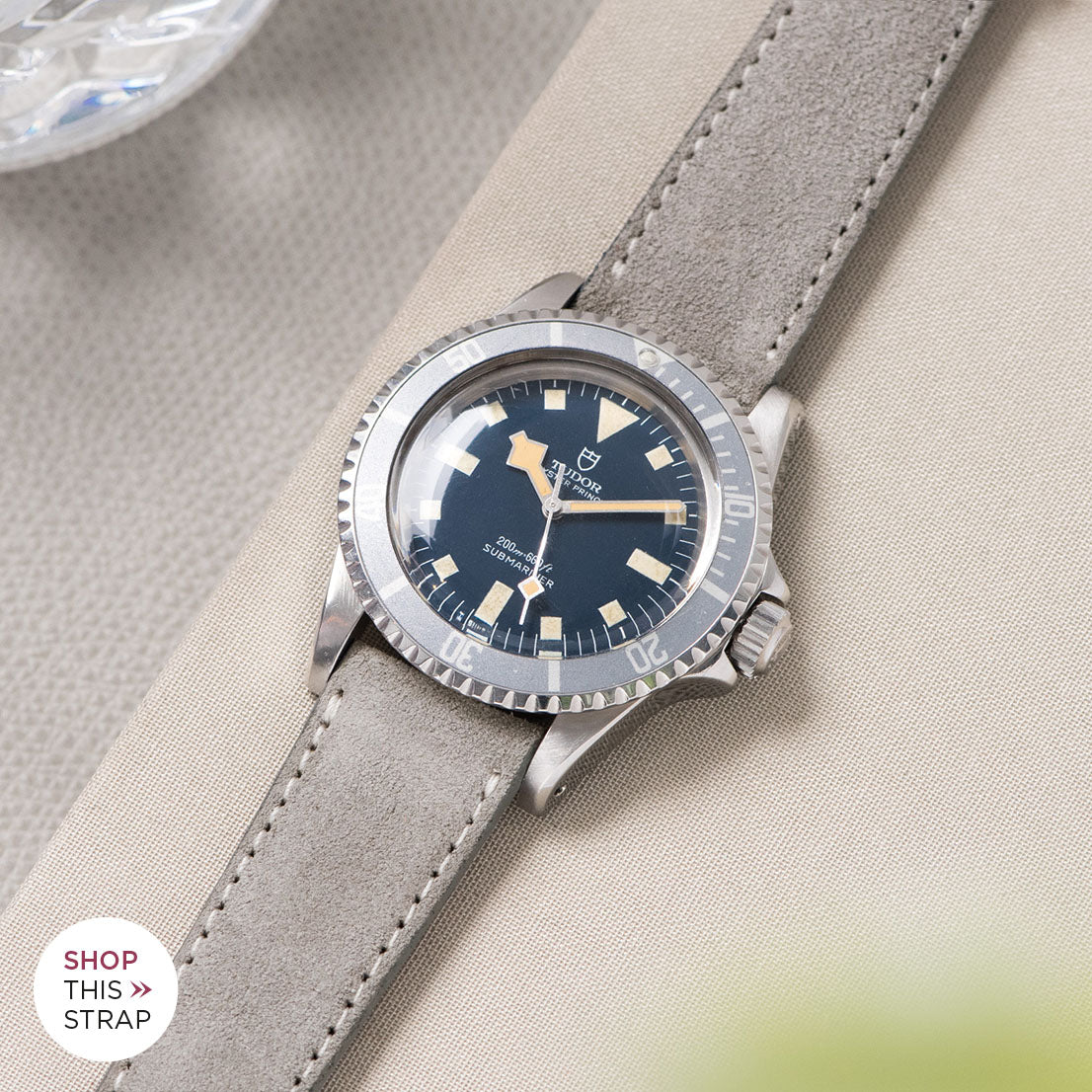 Bulang and Sons_Strap Guide_The Tudor Blue Snowflake_Harbor Grey Silky Suede Leather Watch Strap