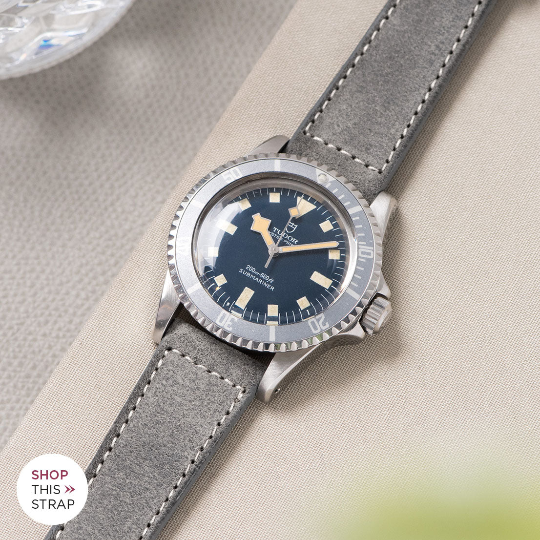 Bulang and Sons_Strap Guide_The Tudor Blue Snowflake_Rugged Grey Boxed Stitch Leather Watch Strap