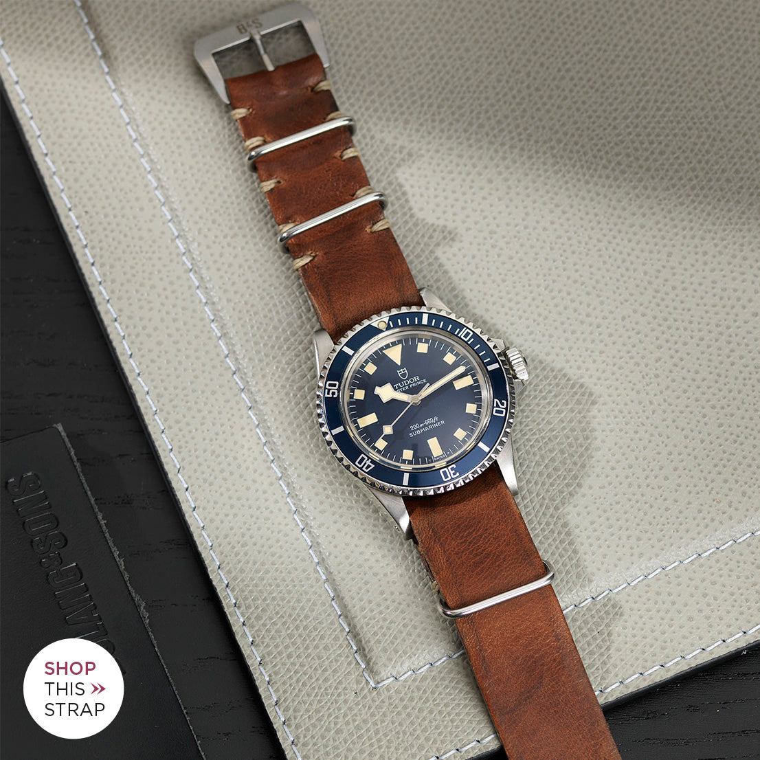 Bulang and Sons_Strap Guide_The Tudor Blue Snowflake_Siena Brown Nato Leather Watch Strap