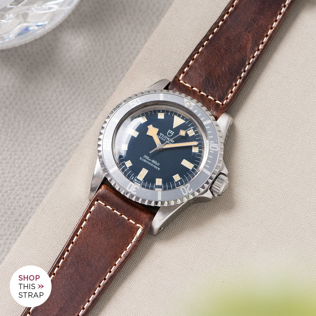 Bulang and Sons_Strap Guide_The Tudor Blue Snowflake_ Siena Brown Boxed Stitch Leather Watch Strap