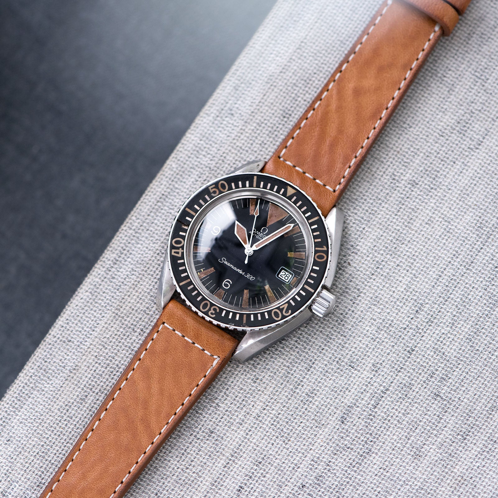 Bulang and Sons_Strap Guide_The omega SM 300 Seamaster_Gilt Brown Leather Watch Strap