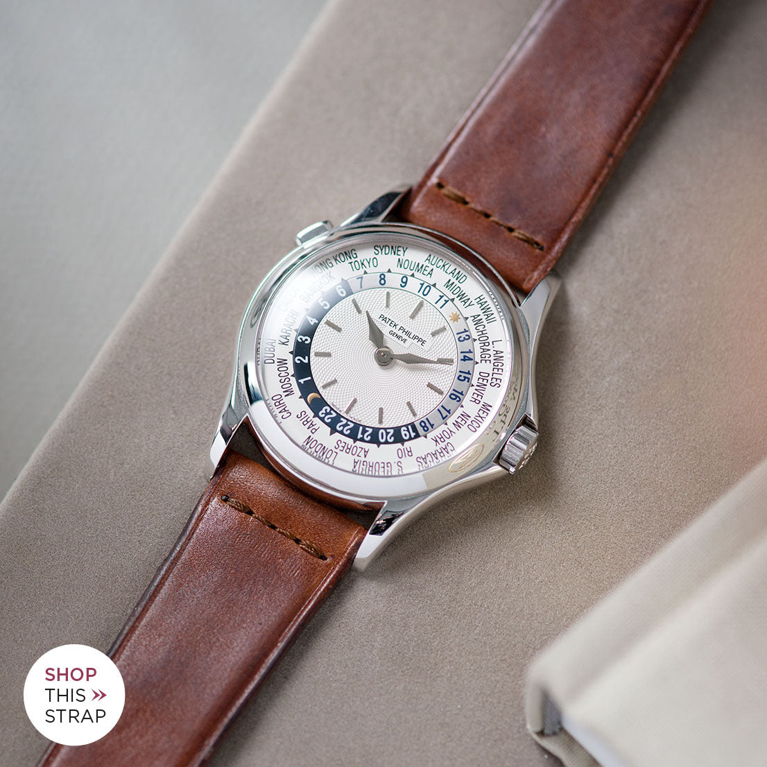 Bulang and Sons_Strap Guide _Patek Philippe 5110G White Gold World Time_Siena Brown Extra Thin Leather Watch Strap