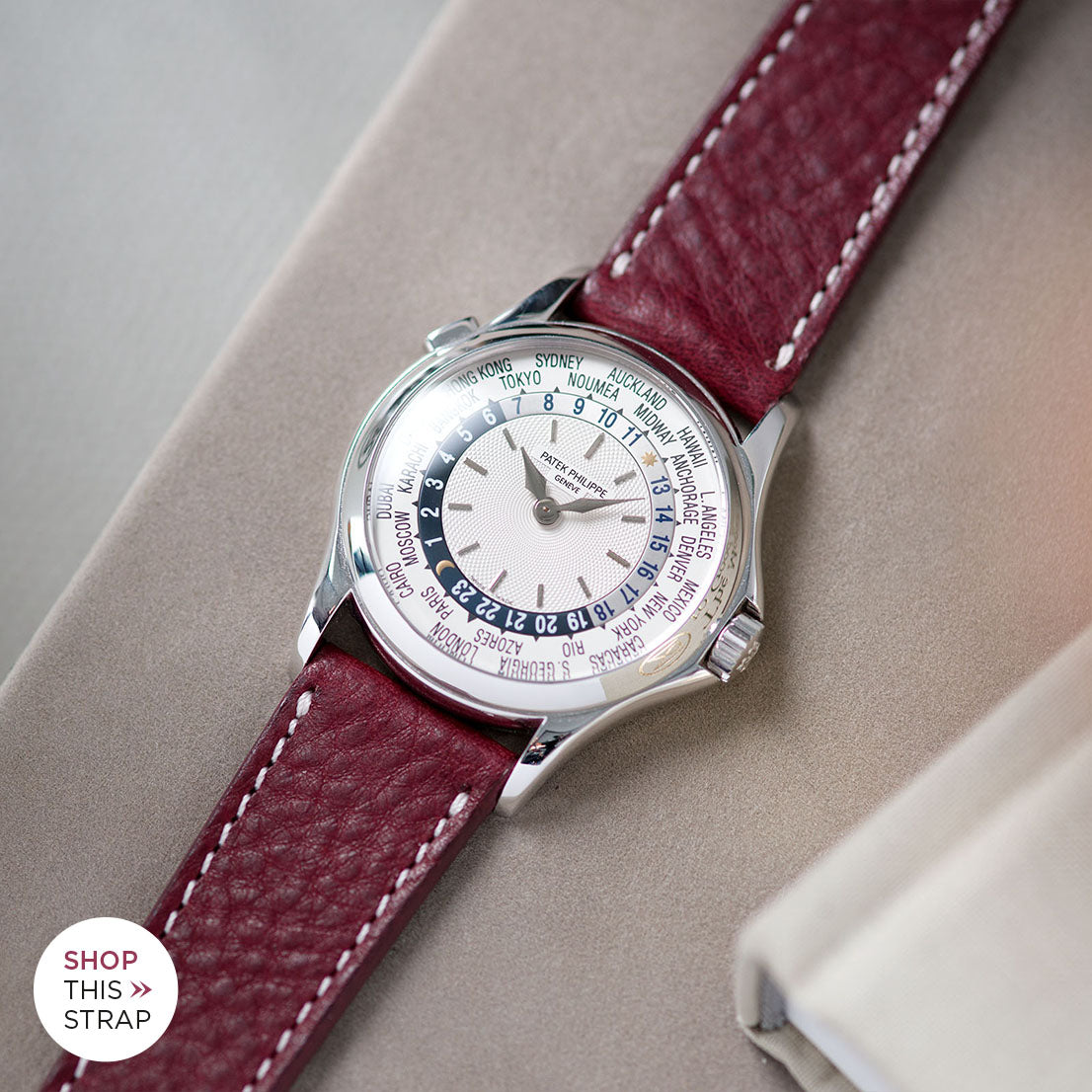 Bulang and Sons_Strap Guide _Patek Philippe 5110G White Gold World Time_Burgundy Red Leather Watch Strap