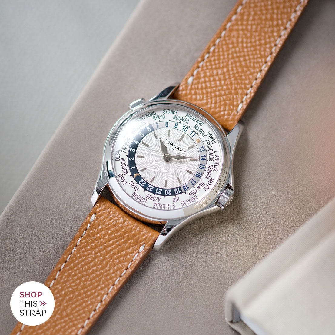 Bulang and Sons_Strap Guide _Patek Philippe 5110G White Gold World Time_Cognac Brown Leather Watch Strap