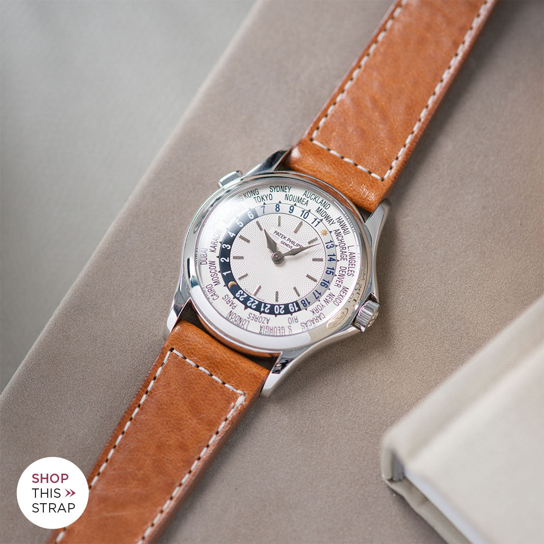 Bulang and Sons_Strap Guide _Patek Philippe 5110G White Gold World Time_Gilt Brown Leather Watch Strap