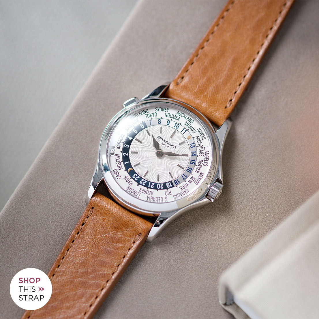 Bulang and Sons_Strap Guide _Patek Philippe 5110G White Gold World Time_Gilt Brown Tonal Leather Watch Strap
