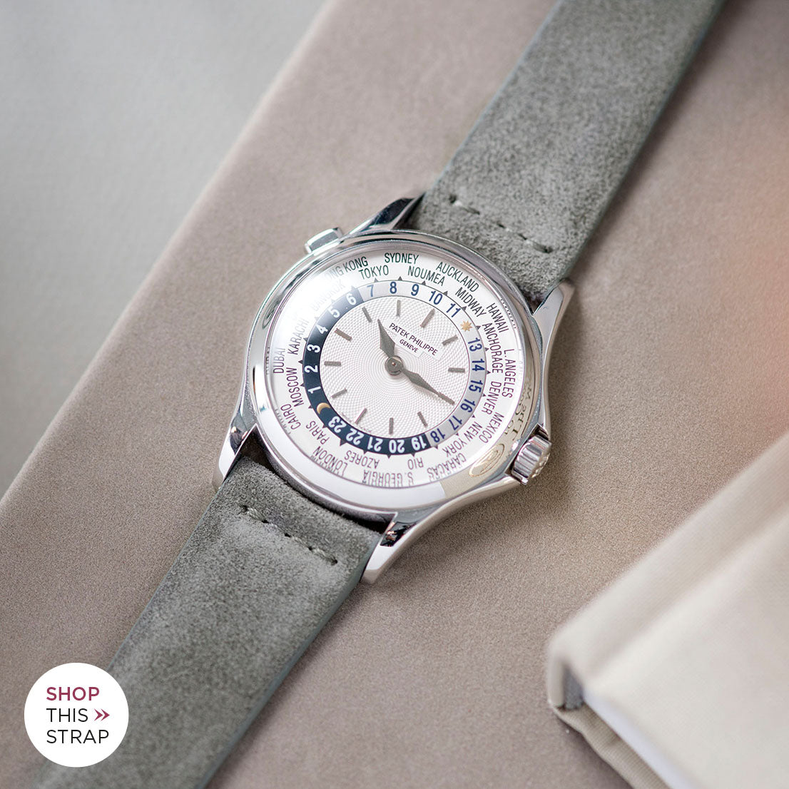 Bulang and Sons_Strap Guide _Patek Philippe 5110G White Gold World Time_Grey Silky Suede Leather Watch Strap