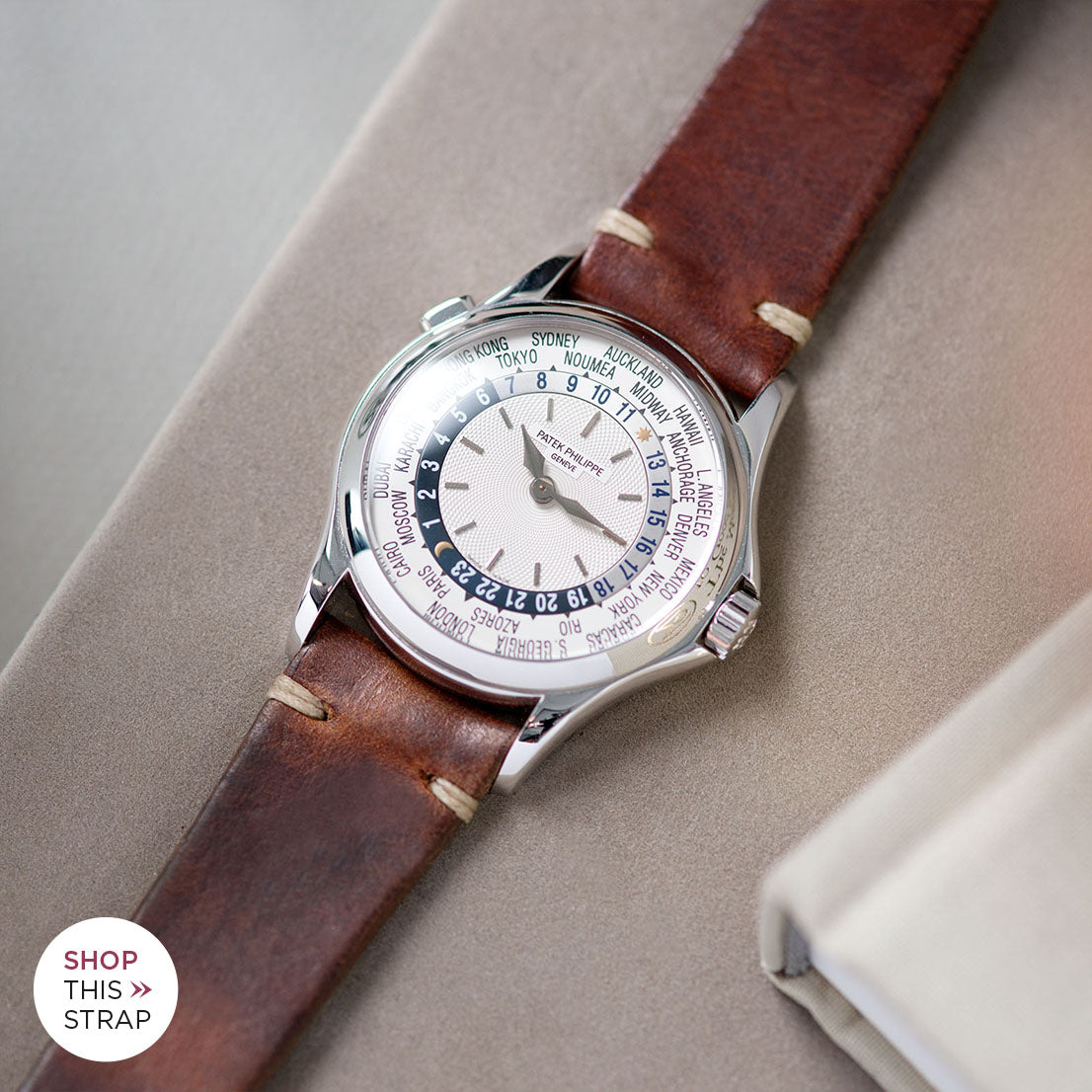 Bulang and Sons_Strap Guide _Patek Philippe 5110G White Gold World Time_Siena Brown Leather Watch Strap