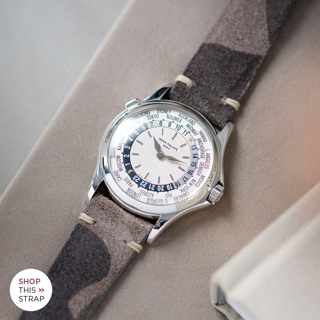 Bulang and Sons_Strap Guide _Patek Philippe 5110G White Gold World Time_Dark Camo Grey Silky Suede Watch Strap