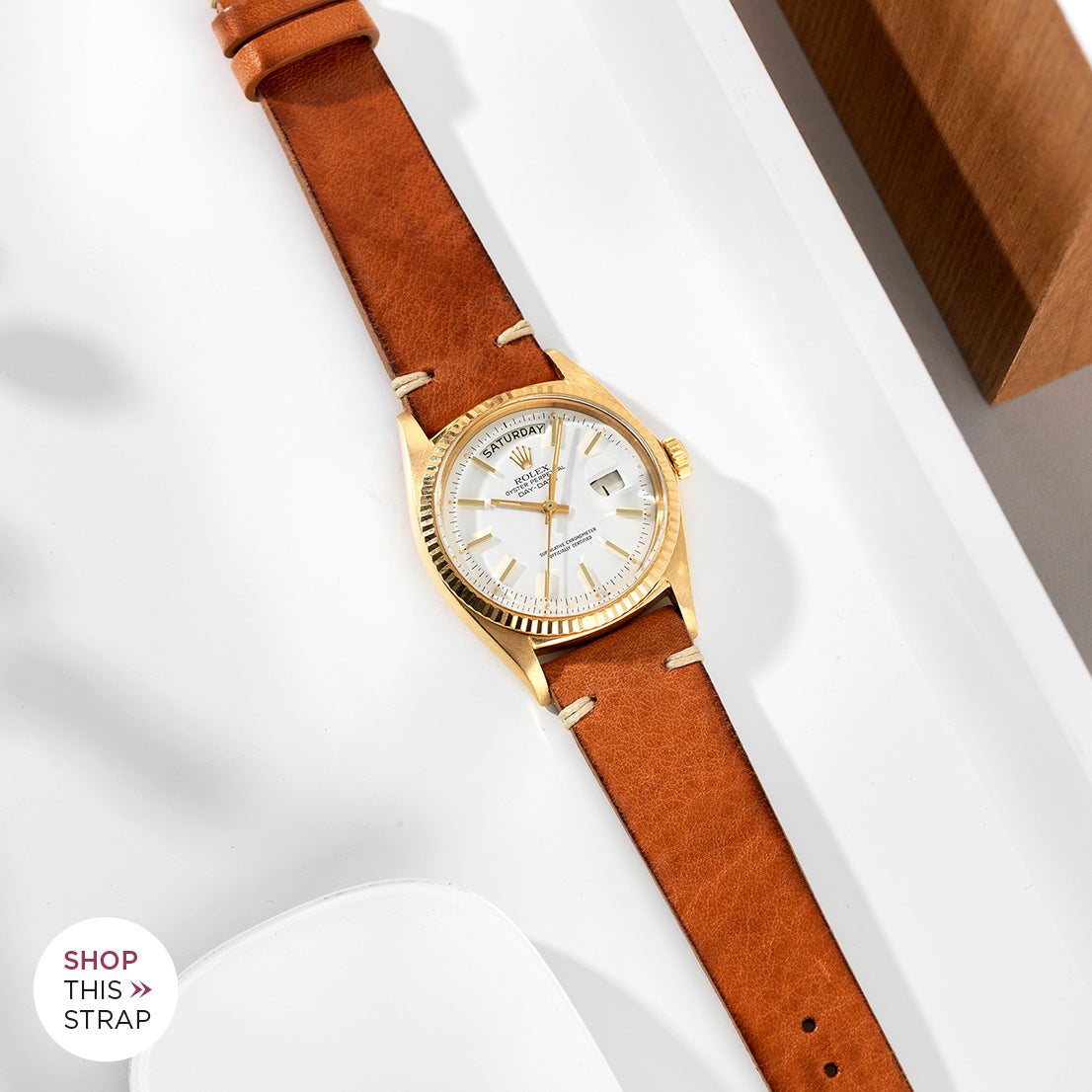 Bulang and Sons_Strap Guide _The Day Date White Dial_Caramel Brown Leather Watch Strap