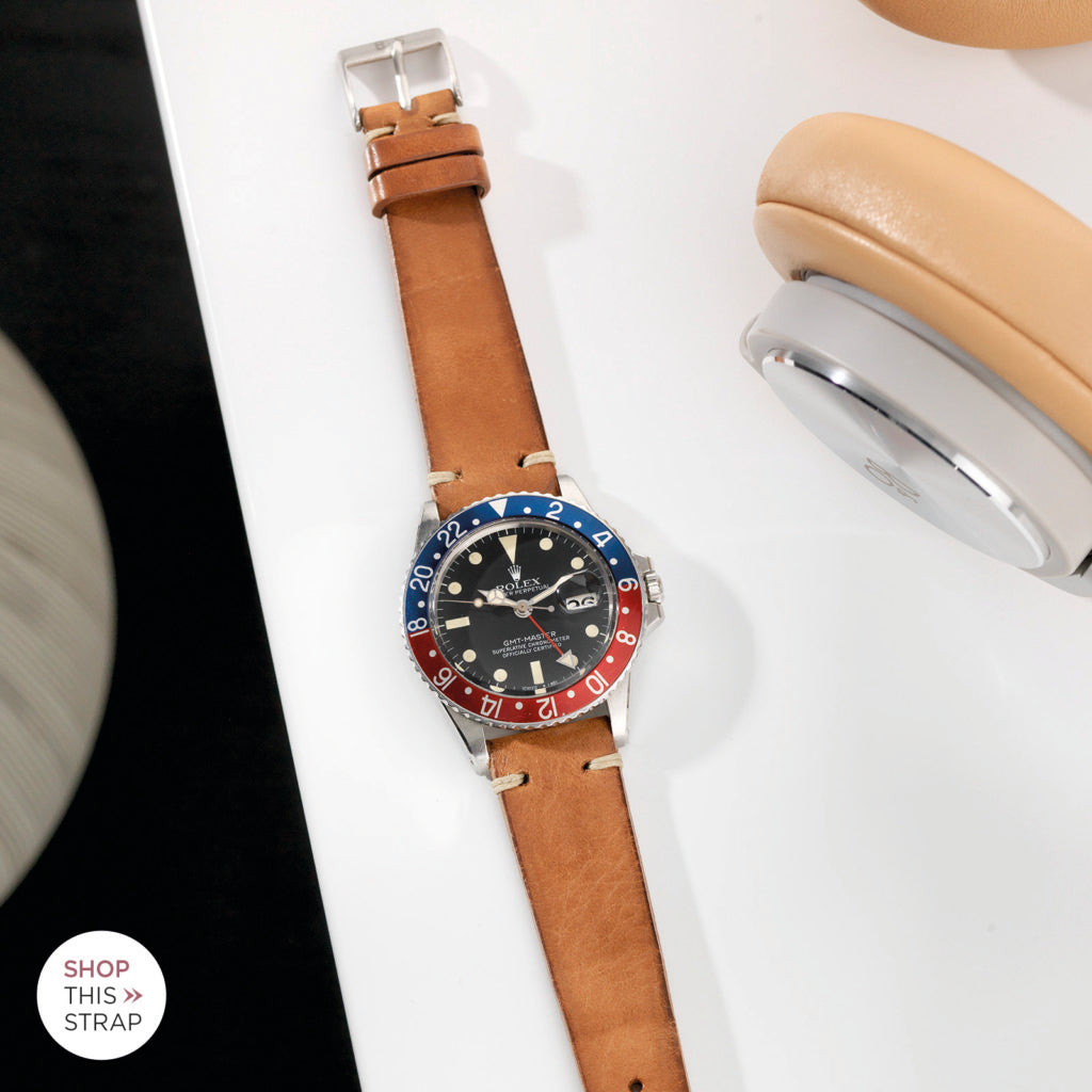 Bulang and Sons_Strap Guide _The Rolex 1675 GMT With Pepsi Bezel_Caramel Brown Leather Watch Strap