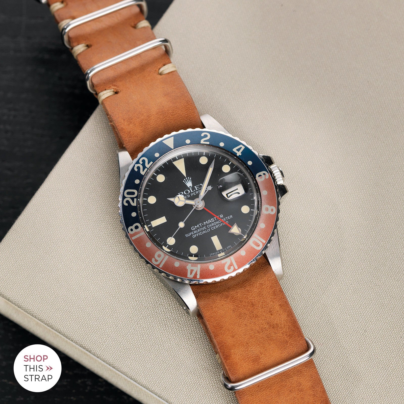 Bulang and Sons_Strap Guide _The Rolex 1675 GMT With Pepsi Bezel_Caramel Brown Nato Leather Watch Strap