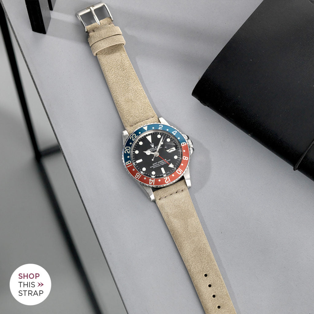 Bulang and Sons_Strap Guide _The Rolex 1675 GMT With Pepsi Bezel_Concrete Grey Silky Suede Leather Watch Strap