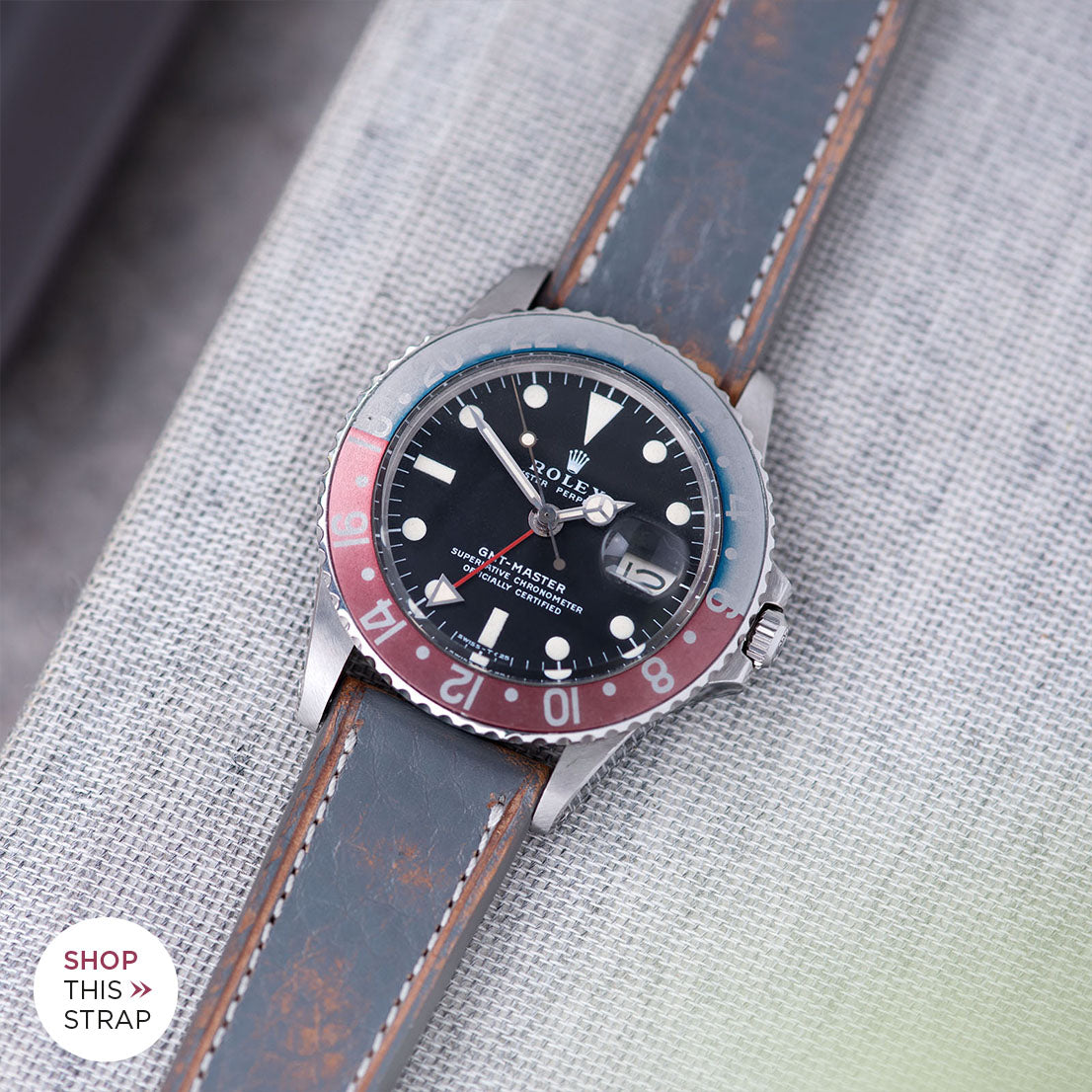 Bulang and Sons_Strap Guide _The Rolex 1675 GMT With Pepsi Bezel_Denim Blue Retro Leather Watch Strap_1