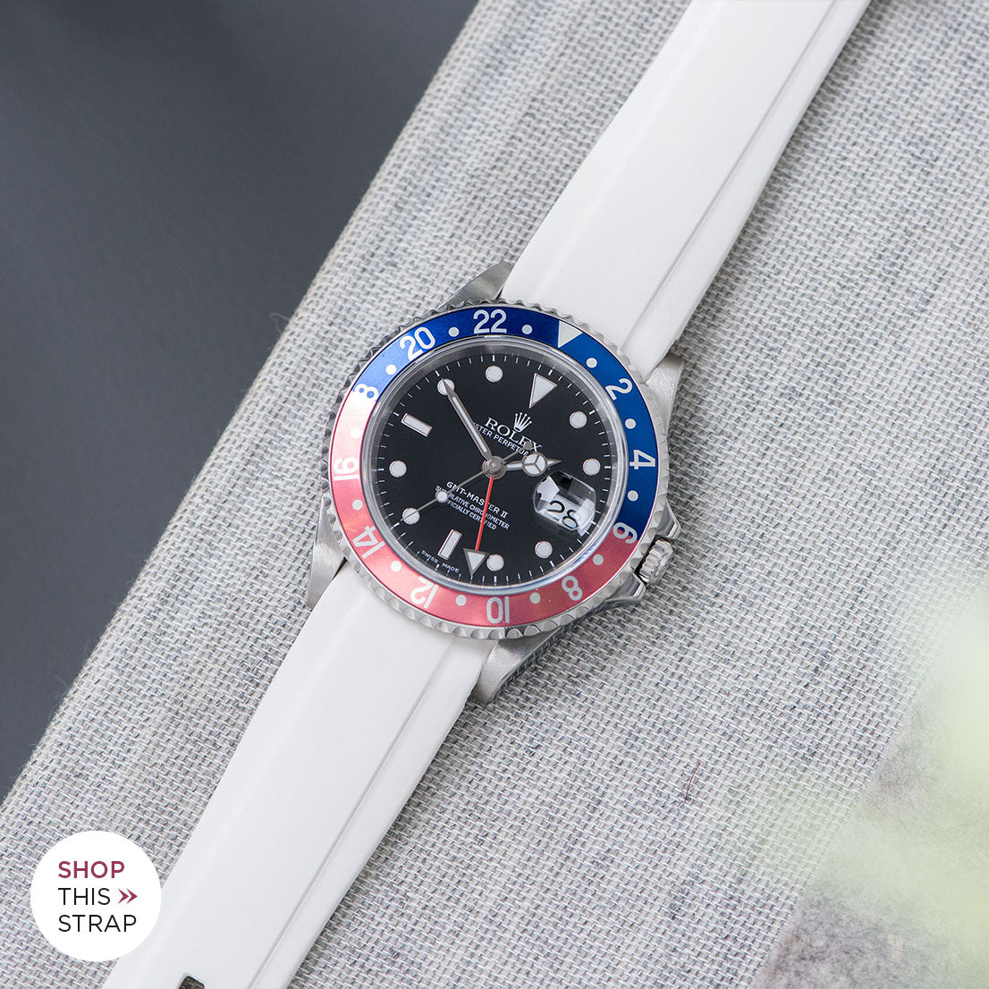 Bulang and Sons_Strap Guide _The Rolex 1675 GMT With Pepsi Bezel_Everest Curved End White Rubber Strap With Tang Buckle –ONLY For Modern Rolex