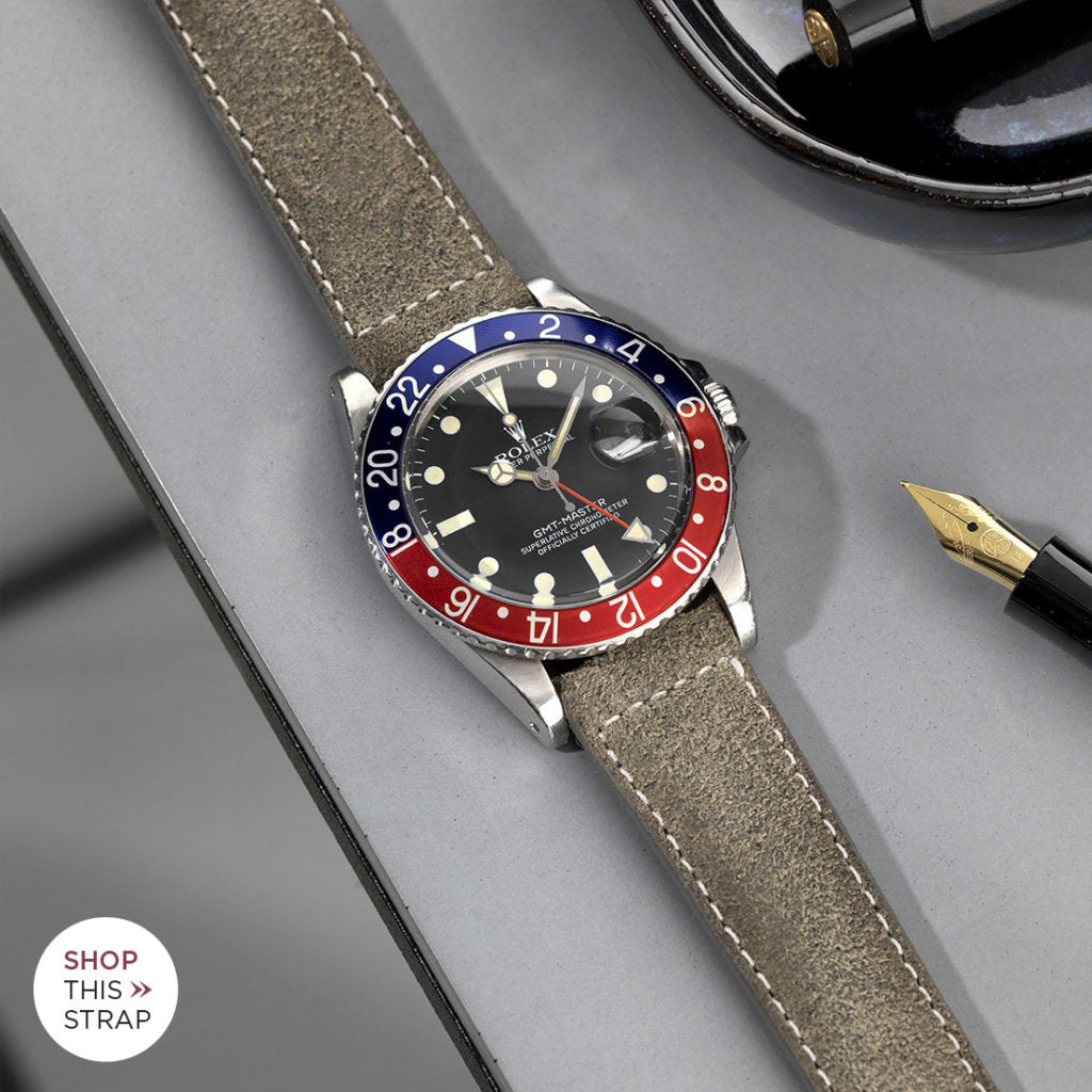 Bulang and Sons_Strap Guide _The Rolex 1675 GMT With Pepsi Bezel_Rugged Grey Boxed Stitch Leather Watch Strap