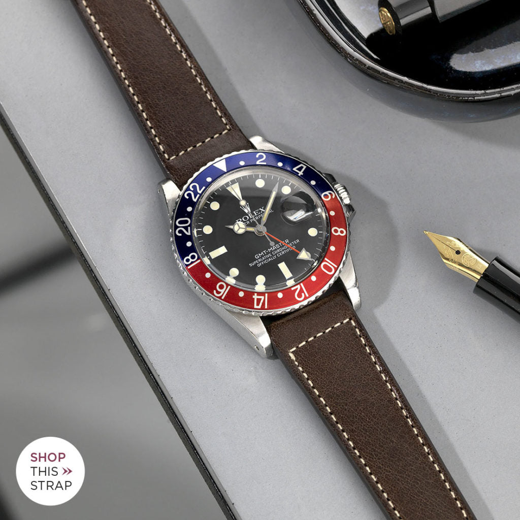 Bulang and Sons_Strap Guide _The Rolex 1675 GMT With Pepsi Bezel_Seal Dark Brown Boxed Stitch Leather Watch Strap