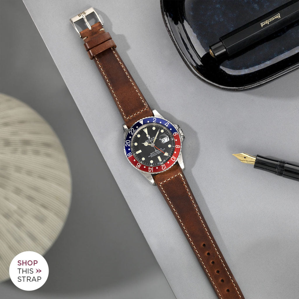 Bulang and Sons_Strap Guide _The Rolex 1675 GMT With Pepsi Bezel_Siena Brown Boxed Stitch Leather Watch Strap