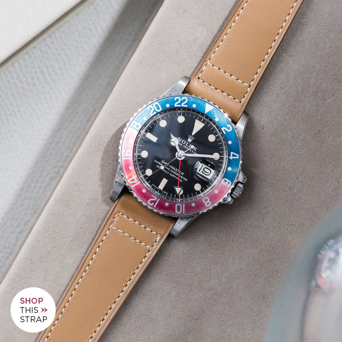 Bulang and Sons_Strap Guide _The Rolex 1675 GMT With Pepsi Bezel_Taupe Brown Retro Leather Watch Strap