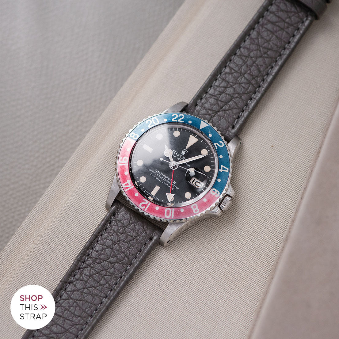 Bulang and Sons_Strap Guide _The Rolex 1675 GMT With Pepsi Bezel_Taurillon Grey Heritage Leather Watch Strap