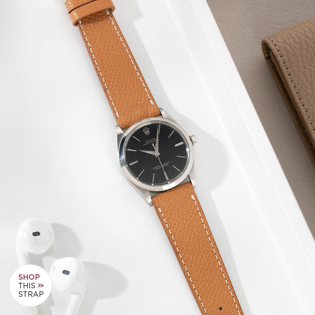 Bulang and Sons_Strap Guide _The Rolex Black Oyster 34mm_Cognac Brown Leather Watch Strap